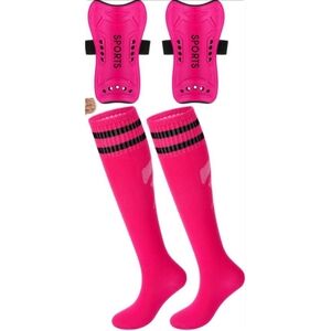 Pink Sports Shin Guards and Socks Set
